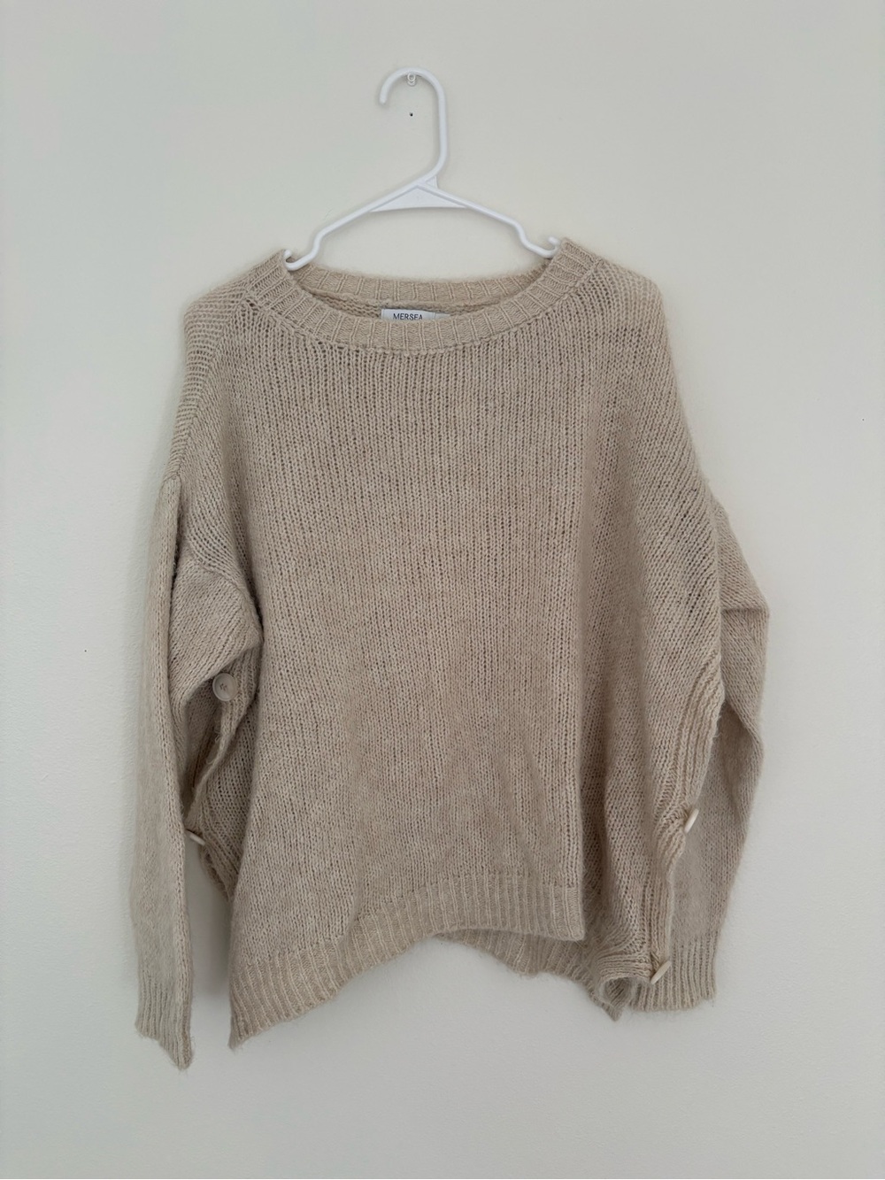 Mersea Bari Side Button Wool Blend Beige Oversized Sweater Women’s